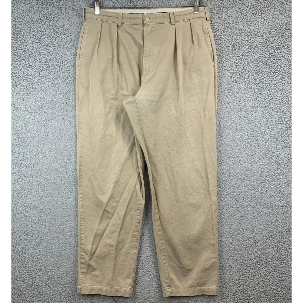 VTG Polo Ralph Lauren Chino Pants Mens 38x32 Beige Pleated Made In USA